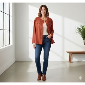 Samantha Grey Suede Feel Button Shirt Blazer Lightweight Jacket Sz 14